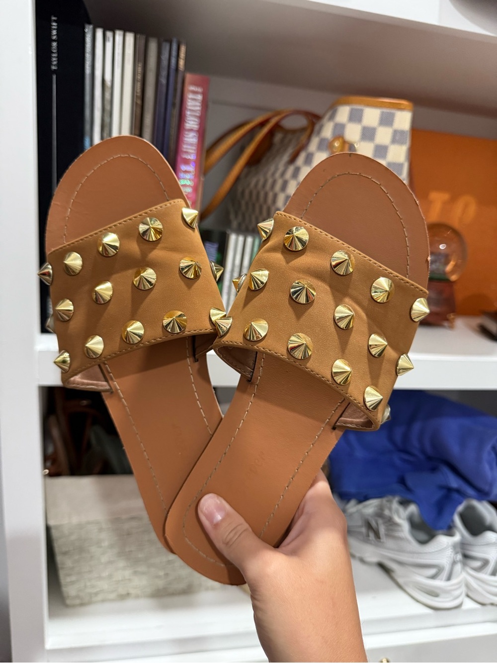 Studded Tan Slide Sandals - Unbranded